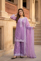 Kashvini Heavy Mal Chanderi Embroidered Sequins Kurti Palazzo with Cutwork Dupatta Set