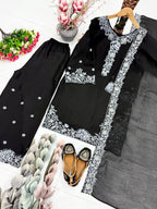 Kashvini Heavy Mal Chanderi Embroidered Sequins Kurti Palazzo with Cutwork Dupatta Set