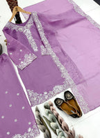 Kashvini Heavy Mal Chanderi Embroidered Sequins Kurti Palazzo with Cutwork Dupatta Set