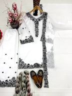 Kashvini Heavy Mal Chanderi Embroidered Sequins Kurti Palazzo with Cutwork Dupatta Set