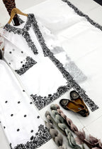 Kashvini Heavy Mal Chanderi Embroidered Sequins Kurti Palazzo with Cutwork Dupatta Set