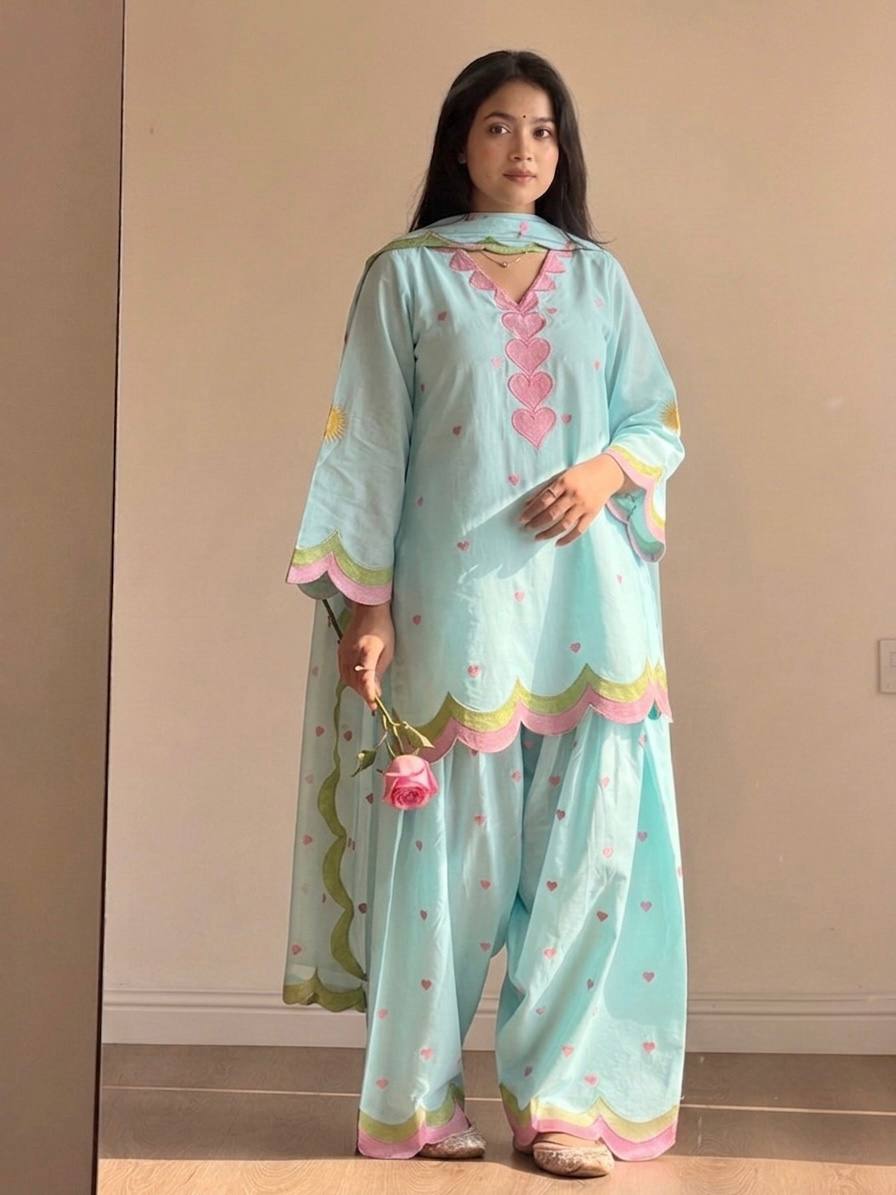 Classy Mul Chanderi Embroidery Work Salwar Suit Set