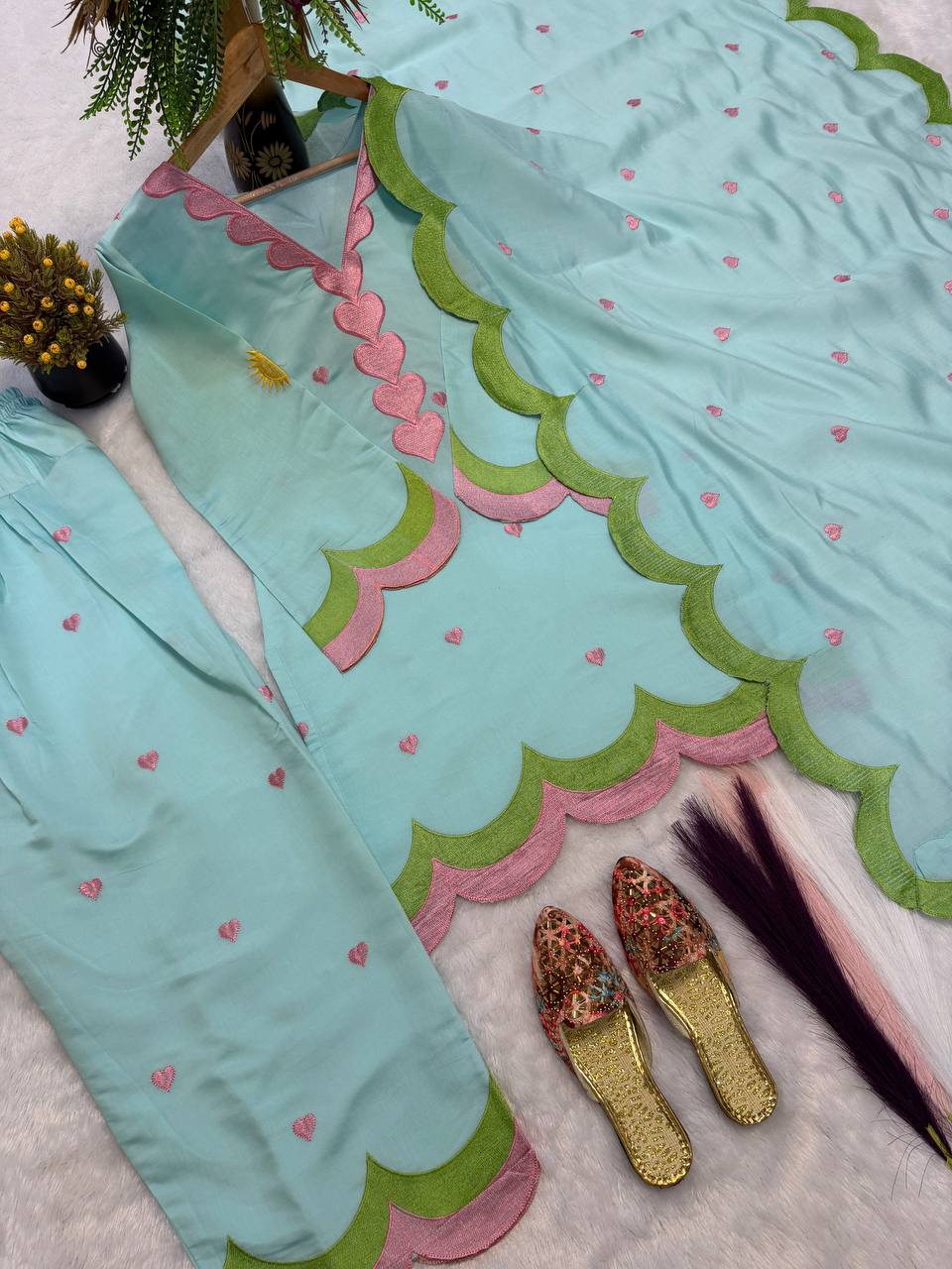 Classy Mul Chanderi Embroidery Work Salwar Suit Set