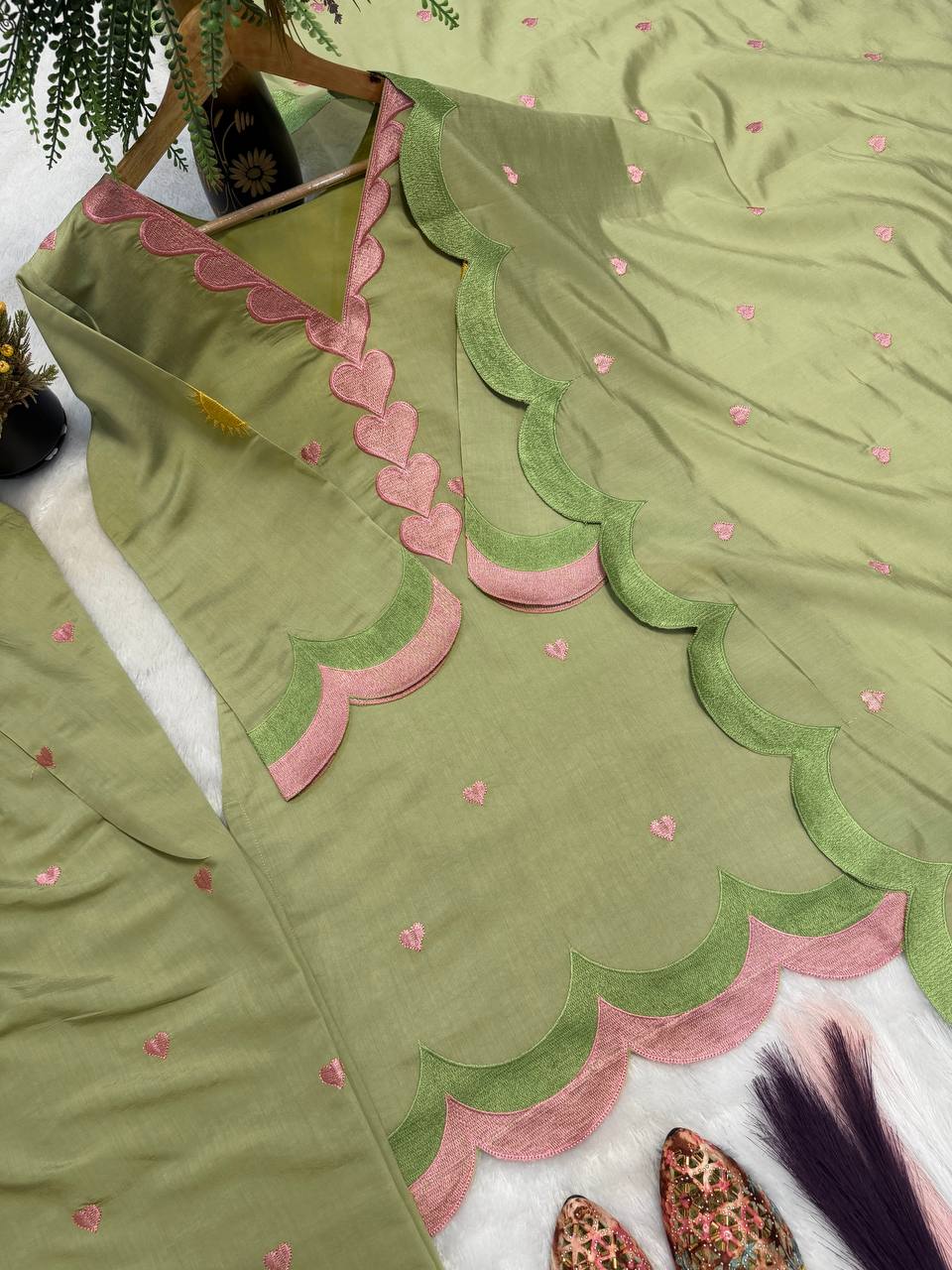 Classy Mul Chanderi Embroidery Work Salwar Suit Set