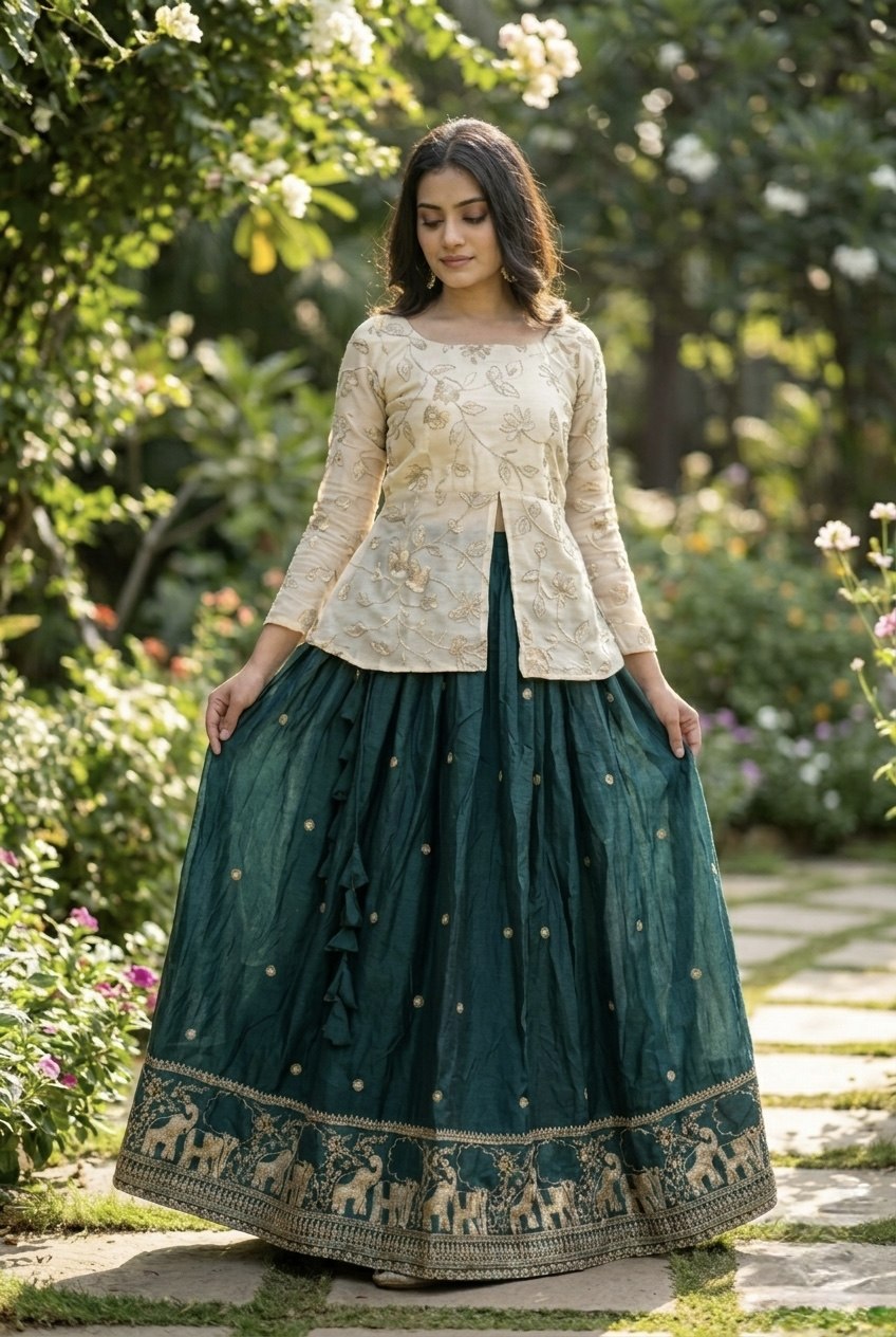 Trending Designer Lehenga with Full Sleeve Embroidered Blouse