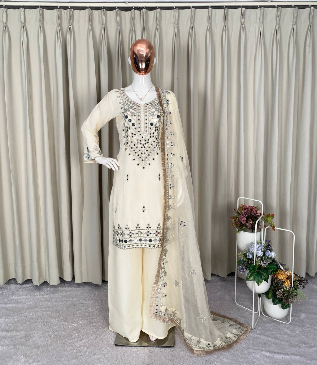 Luxury Mirror Work Palazzo Suit Set with Embroidered Dupatta
