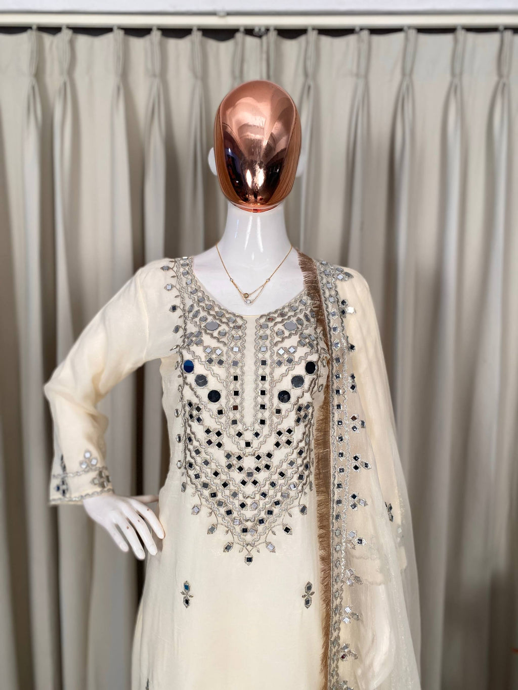 Luxury Mirror Work Palazzo Suit Set with Embroidered Dupatta