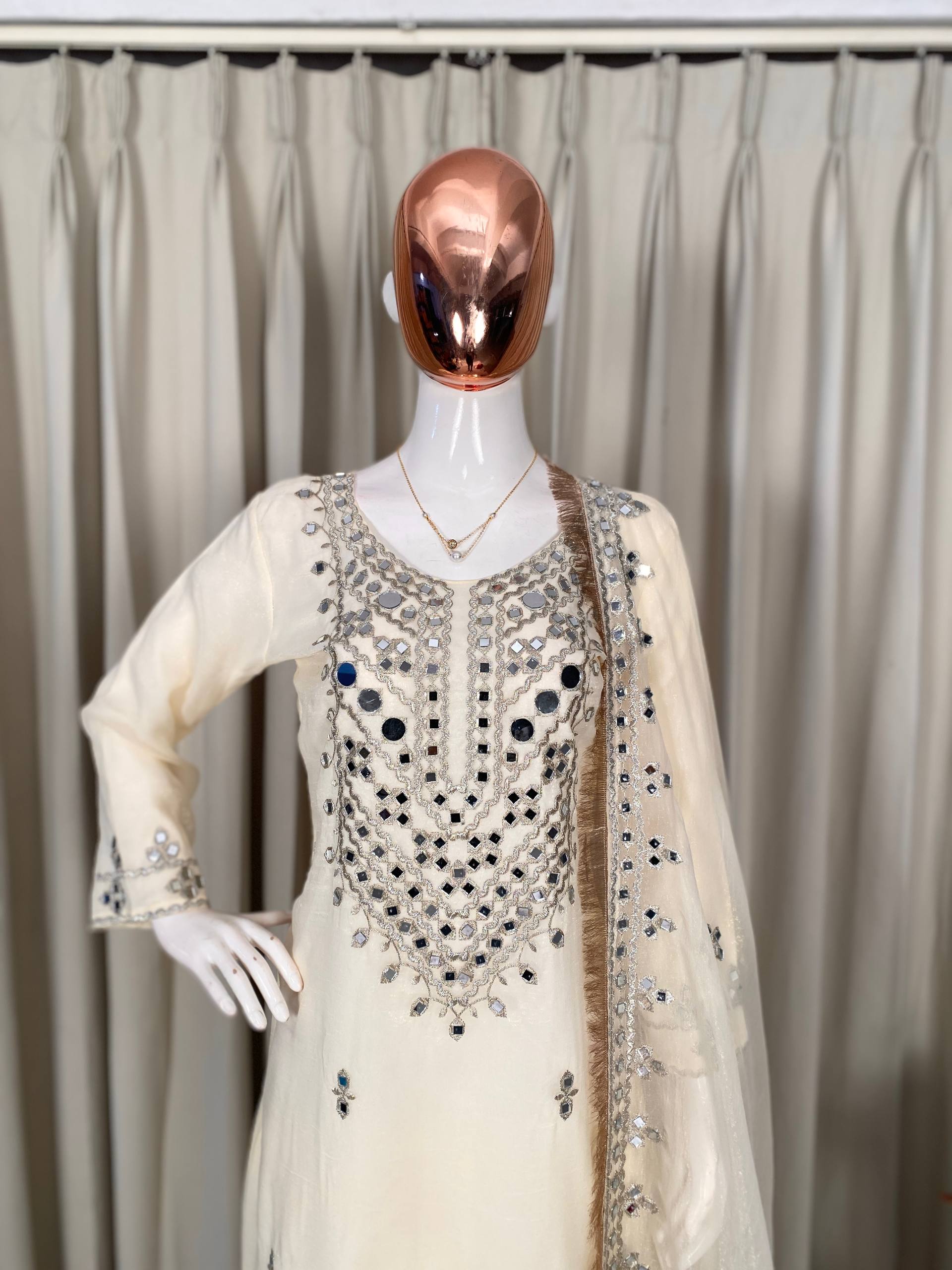 Luxury Mirror Work Palazzo Suit Set with Embroidered Dupatta
