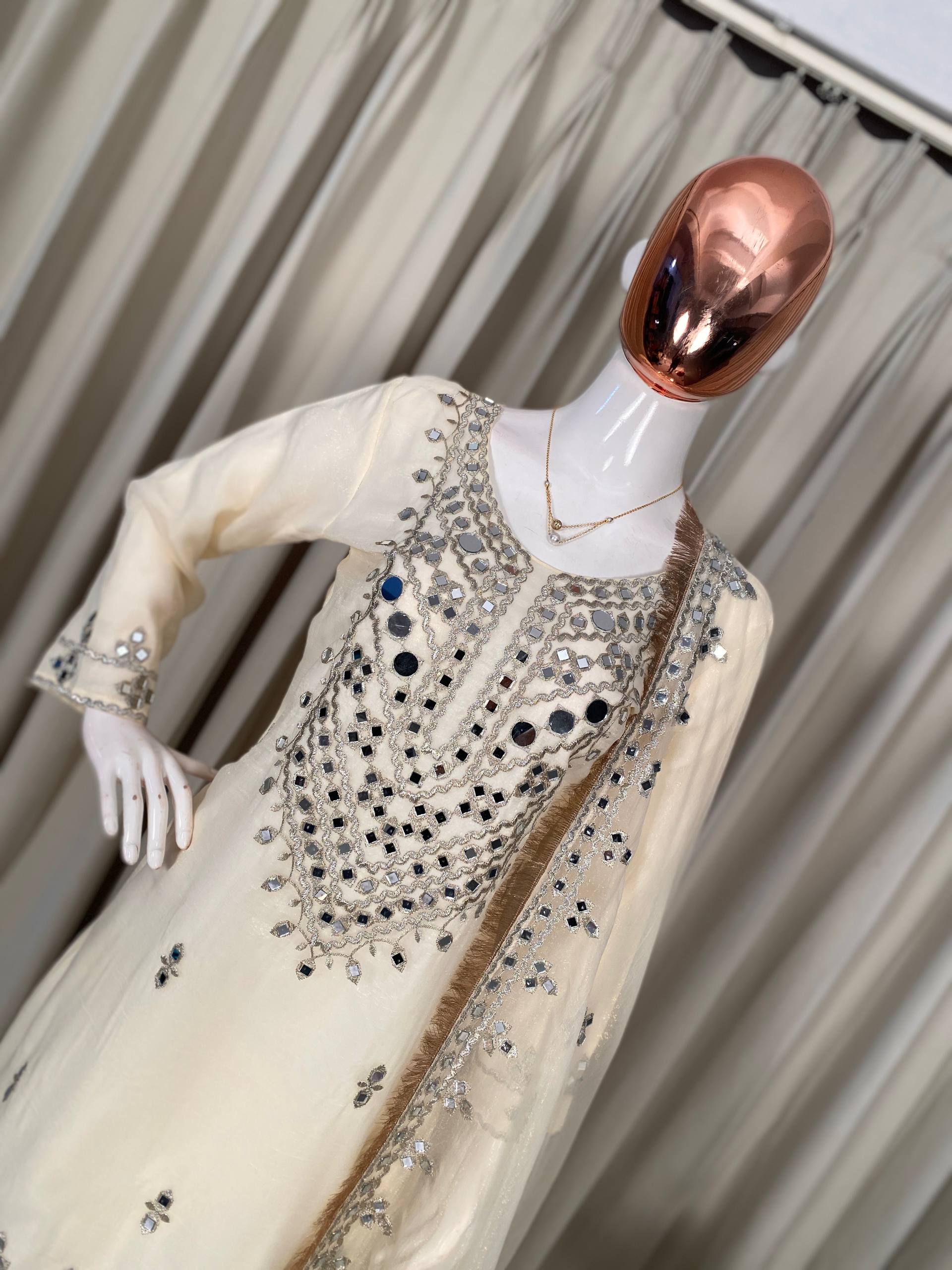 Luxury Mirror Work Palazzo Suit Set with Embroidered Dupatta