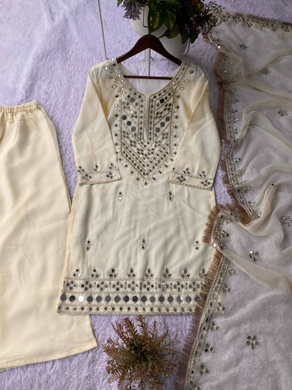 Luxury Mirror Work Palazzo Suit Set with Embroidered Dupatta