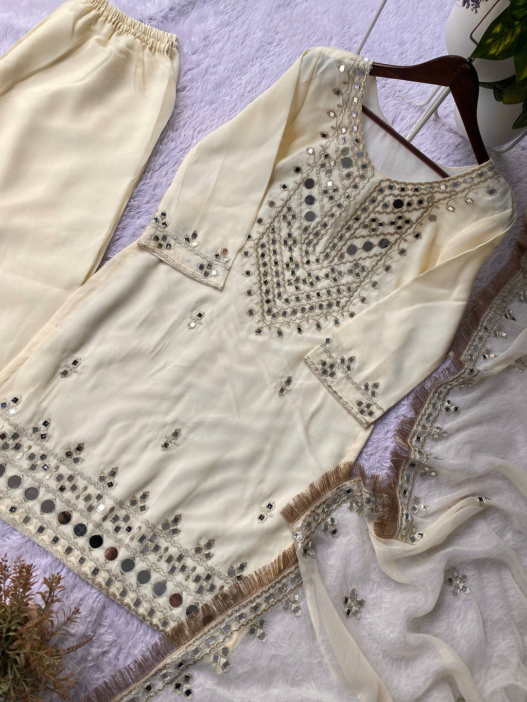 Luxury Mirror Work Palazzo Suit Set with Embroidered Dupatta