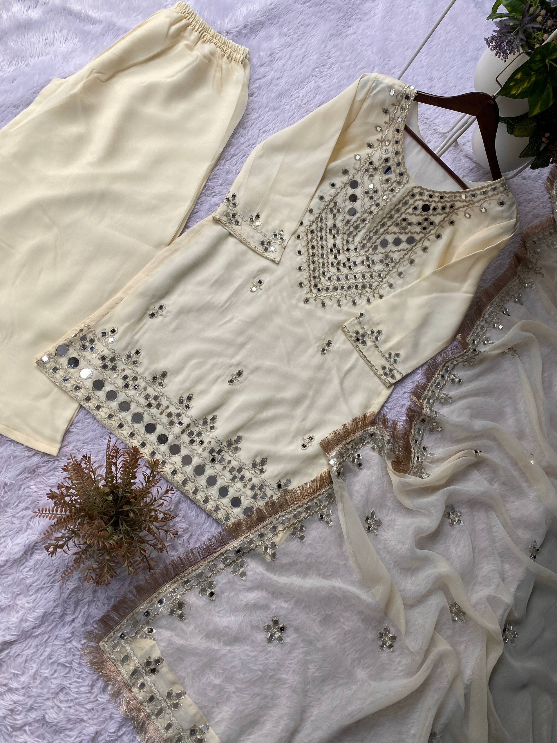 Luxury Mirror Work Palazzo Suit Set with Embroidered Dupatta