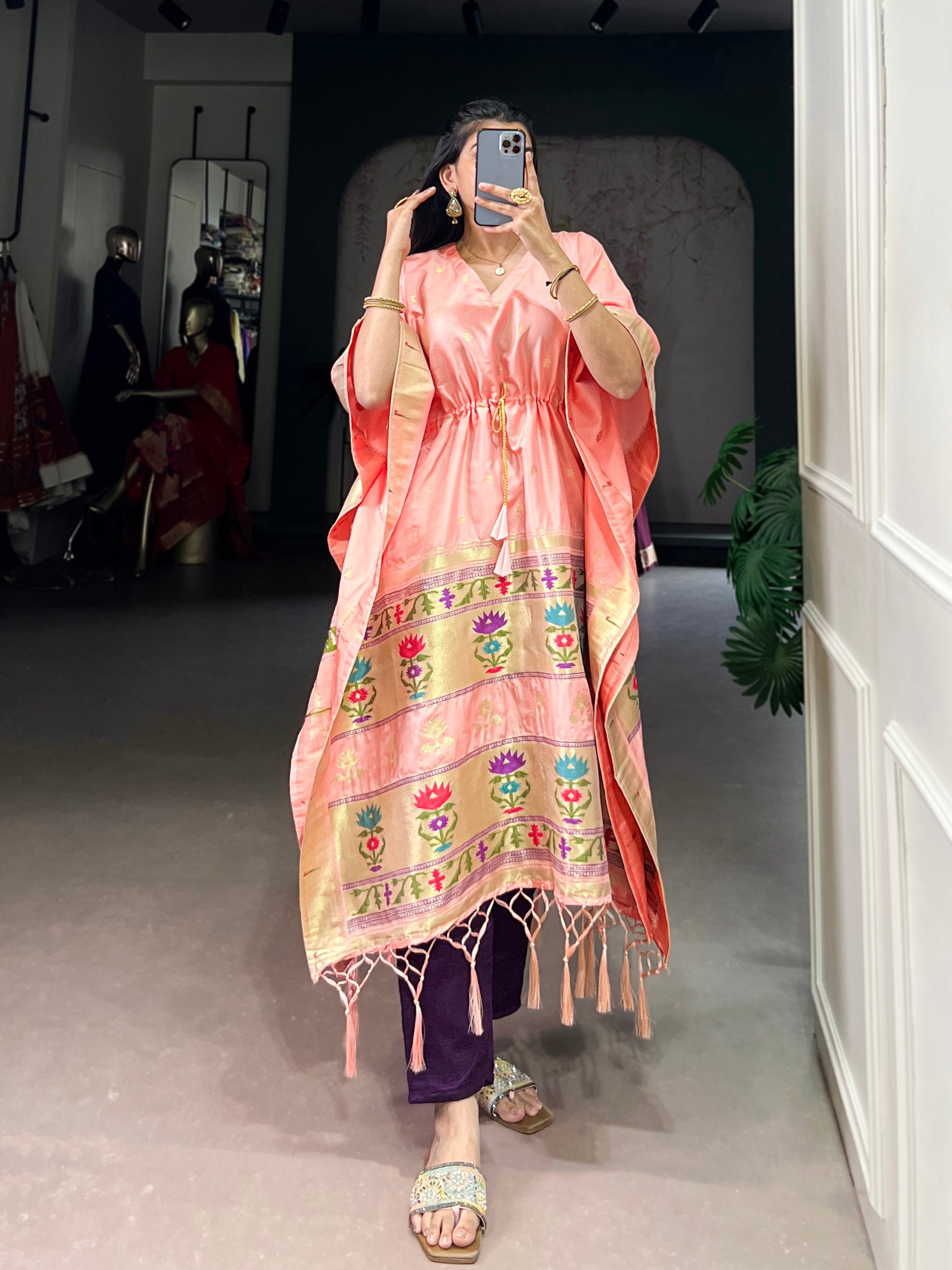 Vaidehi Jacquard Paithani Zari Weaving Kaftan