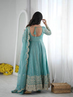 Designer Fendy Silk Gown Set with Heavy Embroidery Codding & Sequin Work, Full Sleeve Gown, Micro Cotton Pant and Matching Dupatta