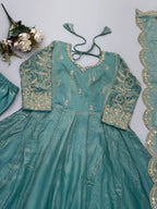 Designer Fendy Silk Gown Set with Heavy Embroidery Codding & Sequin Work, Full Sleeve Gown, Micro Cotton Pant and Matching Dupatta