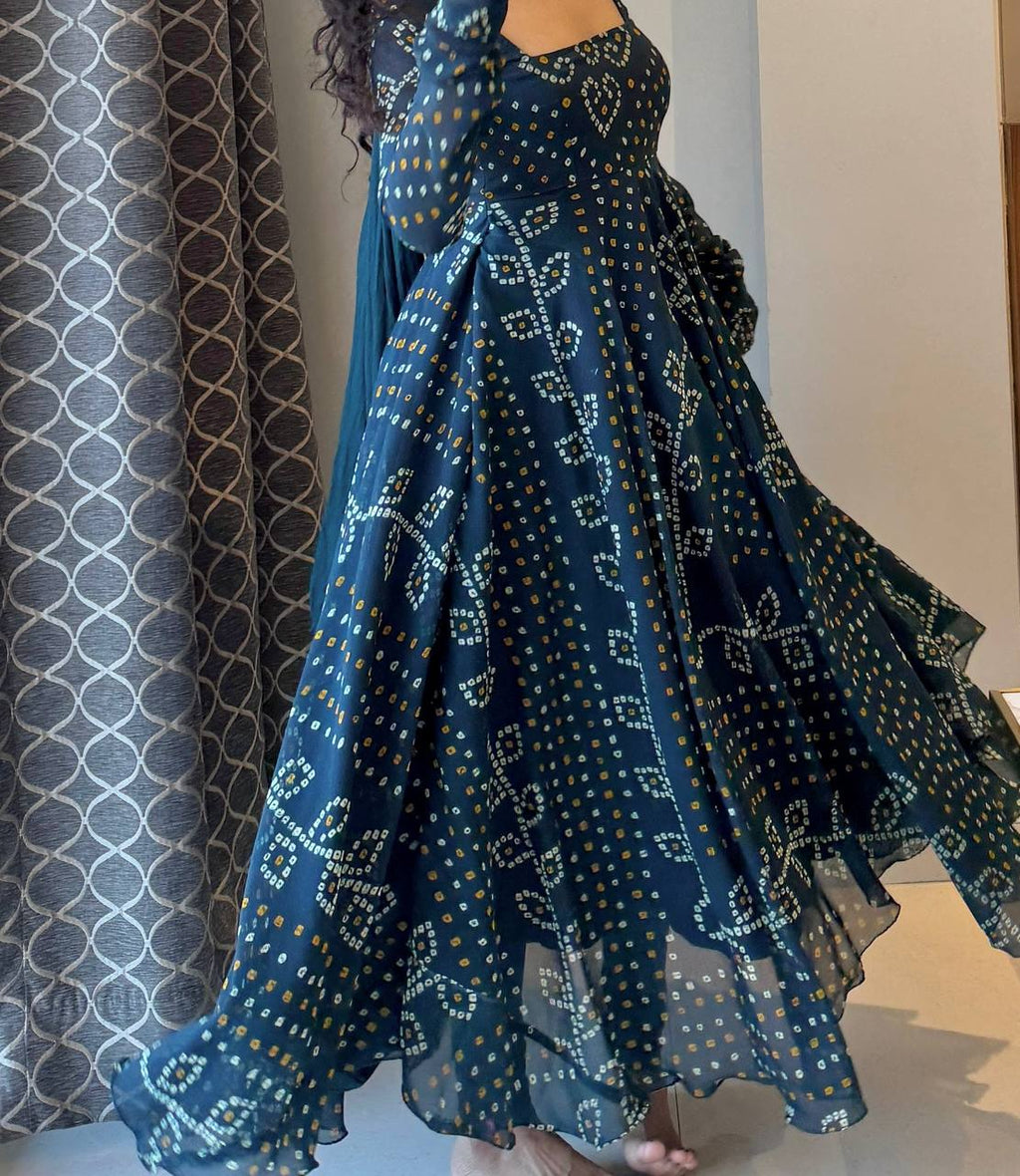 Ruhani Designer Faux Georgette Digital Printed Anarkali Suit Set with Heavy Embroidered Dupatta