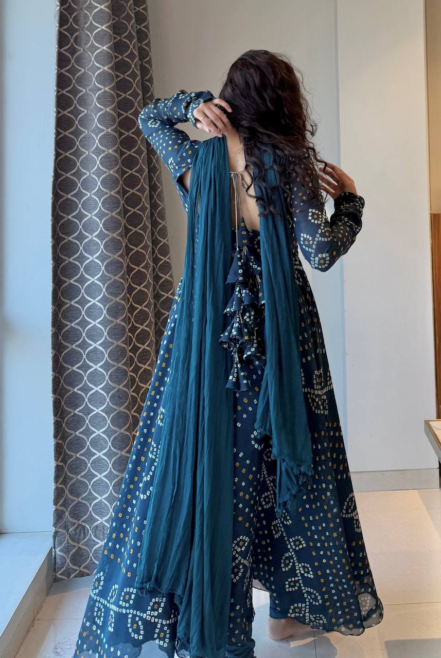 Ruhani Designer Faux Georgette Digital Printed Anarkali Suit Set with Heavy Embroidered Dupatta