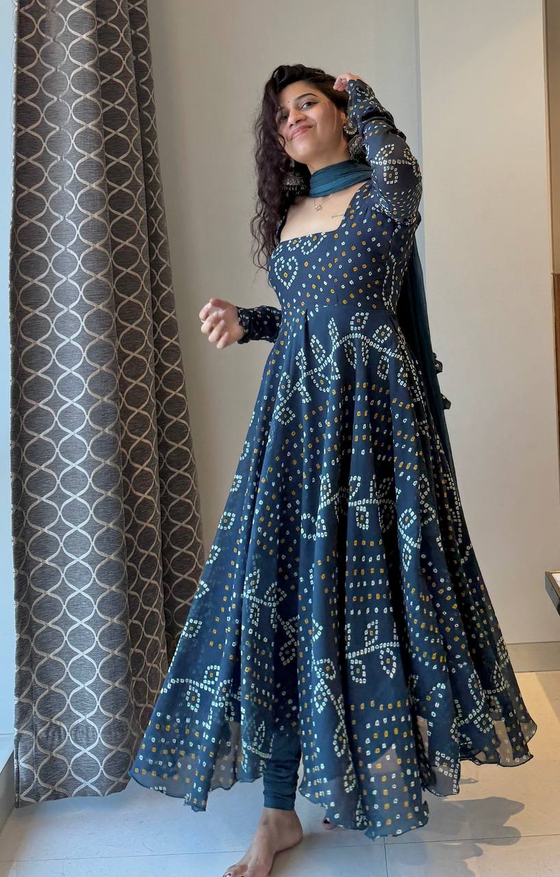 Ruhani Designer Faux Georgette Digital Printed Anarkali Suit Set with Heavy Embroidered Dupatta