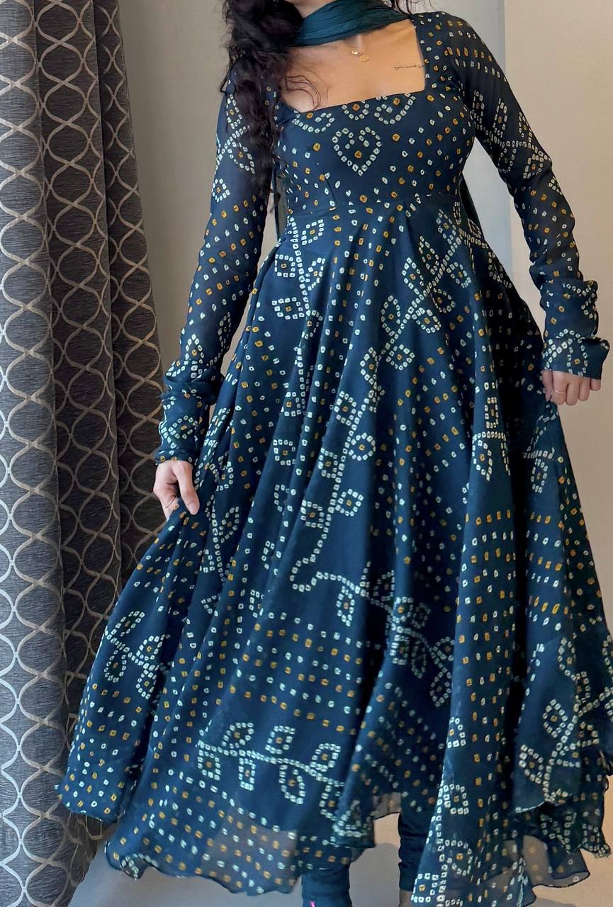 Ruhani Designer Faux Georgette Digital Printed Anarkali Suit Set with Heavy Embroidered Dupatta
