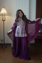 Luxury Embroidered Georgette Kurti with Palazzo and Dupatta