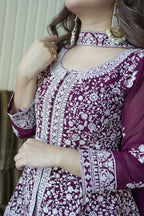 Luxury Embroidered Georgette Kurti with Palazzo and Dupatta