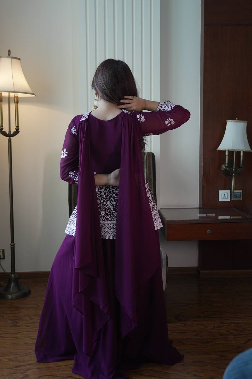Luxury Embroidered Georgette Kurti with Palazzo and Dupatta
