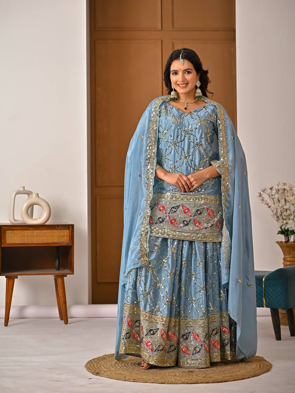 Aarna Zivah Heavy Chinon Silk 5MM Sequence Embroidered Sharara Suit Set with Dupatta