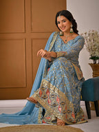 Aarna Zivah Heavy Chinon Silk 5MM Sequence Embroidered Sharara Suit Set with Dupatta