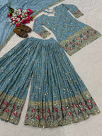 Aarna Zivah Heavy Chinon Silk 5MM Sequence Embroidered Sharara Suit Set with Dupatta