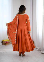 Premium Ethnic Roman Silk Anarkali Three Piece Outfit with Elegant Real Mirror & Sequin Embroidery, Ready to Wear Gown, Bottom & Dupatta
