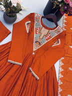 Premium Ethnic Roman Silk Anarkali Three Piece Outfit with Elegant Real Mirror & Sequin Embroidery, Ready to Wear Gown, Bottom & Dupatta