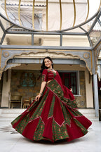 Saibo Rayon Ajrakh Printed Designer Lehenga Choli With Gotta Patti & Mirror Lace Work