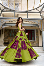 Saibo Rayon Ajrakh Printed Designer Lehenga Choli With Gotta Patti & Mirror Lace Work