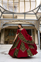 Saibo Rayon Ajrakh Printed Designer Lehenga Choli With Gotta Patti & Mirror Lace Work