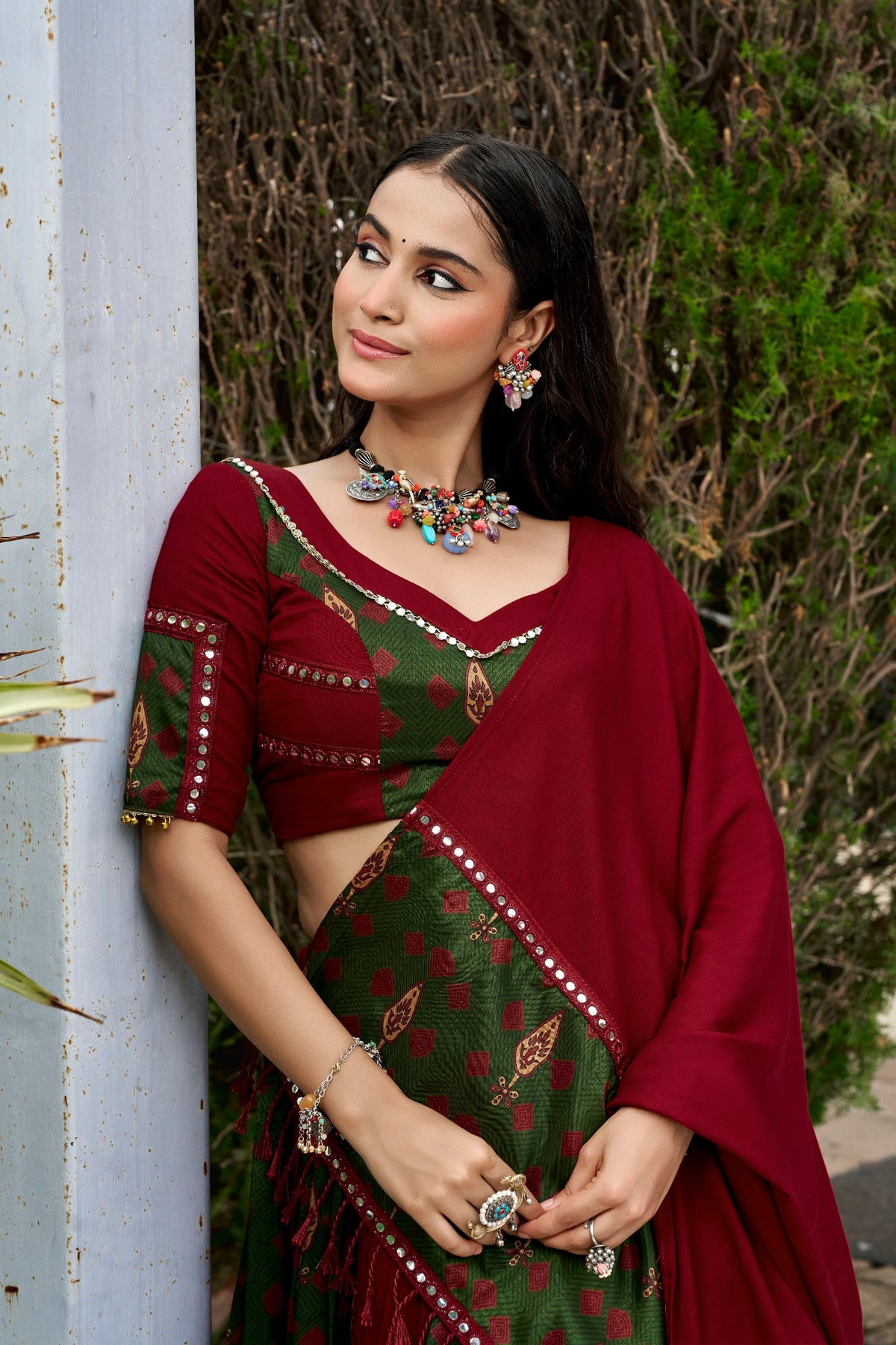 Saibo Rayon Ajrakh Printed Designer Lehenga Choli With Gotta Patti & Mirror Lace Work