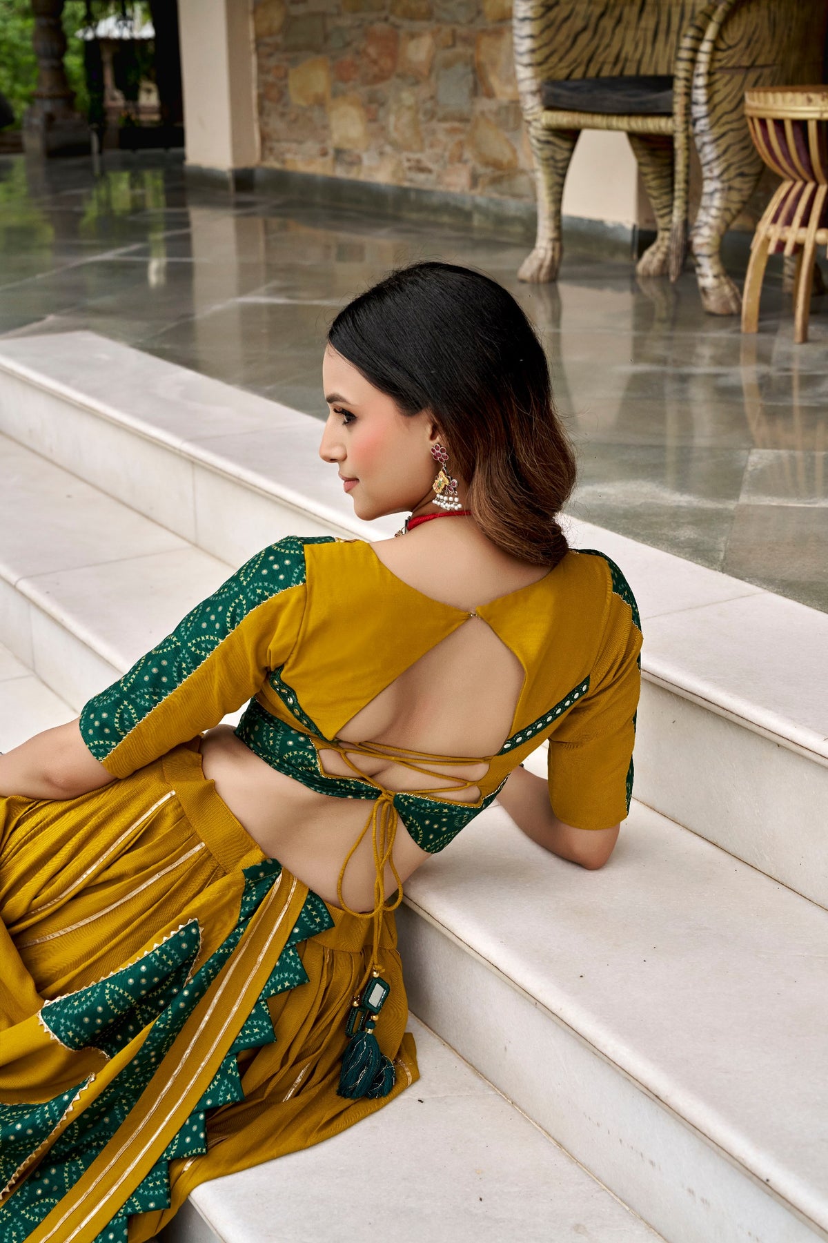 Saibo Rayon Ajrakh Printed Designer Lehenga Choli With Gotta Patti & Mirror Lace Work