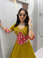 Gujarati Style Pure Cotton Heavy Mirror Hand Work Lehenga Choli with Intricate Lace Detailing, Fully Stitched 6 Metre Flair and Festive Ethnic Wear