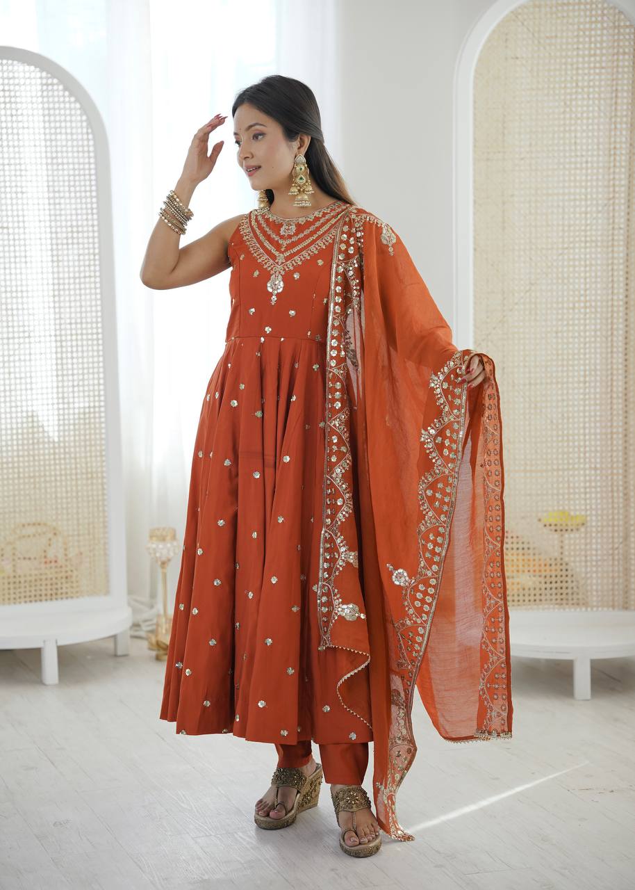 Mahveen Noor Premium Sleeveless Anarkali Gown with Chanderi Silk Dupatta