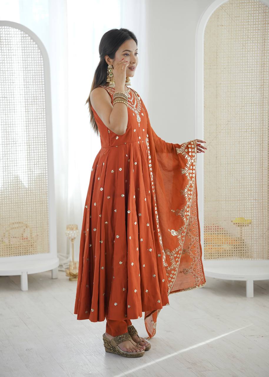 Mahveen Noor Premium Sleeveless Anarkali Gown with Chanderi Silk Dupatta