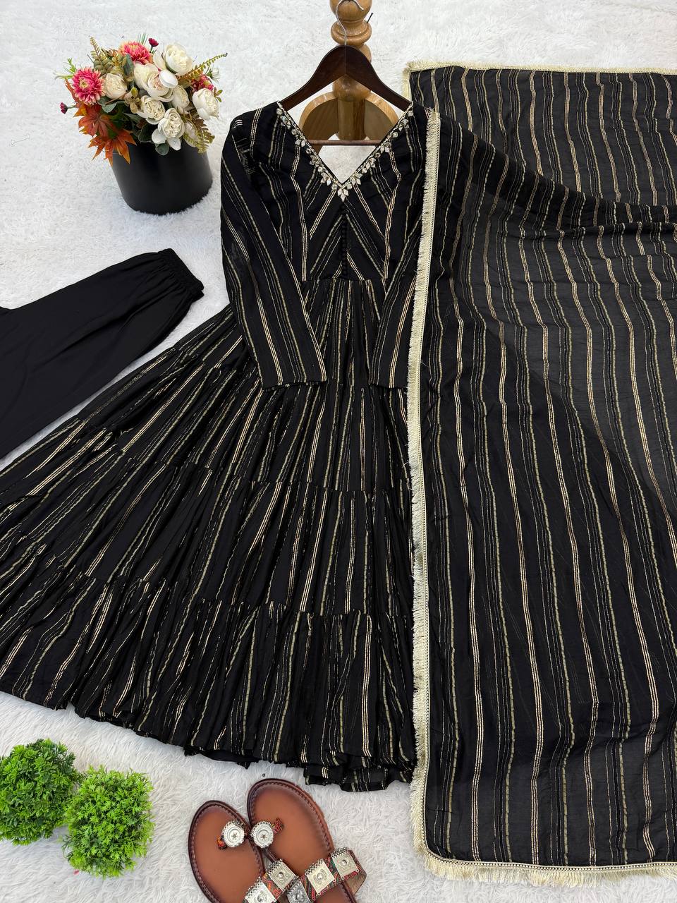 Heavy Handwork Mal Chanderi Gown Outfi