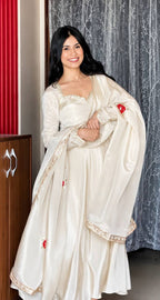 Zehnara Designer Heavy Upada Silk Embroidered Anarkali Gown with Pant & Lace Border Dupatta