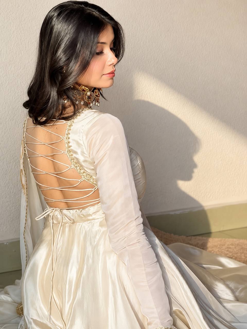 Zehnara Designer Heavy Upada Silk Embroidered Anarkali Gown with Pant & Lace Border Dupatta