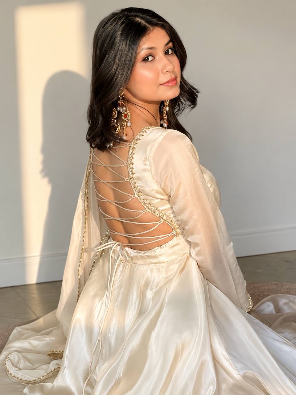 Zehnara Designer Heavy Upada Silk Embroidered Anarkali Gown with Pant & Lace Border Dupatta