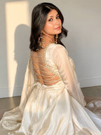 Zehnara Designer Heavy Upada Silk Embroidered Anarkali Gown with Pant & Lace Border Dupatta