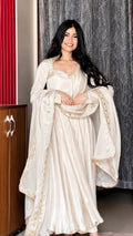 Zehnara Designer Heavy Upada Silk Embroidered Anarkali Gown with Pant & Lace Border Dupatta