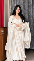 Zehnara Designer Heavy Upada Silk Embroidered Anarkali Gown with Pant & Lace Border Dupatta