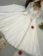 Zehnara Designer Heavy Upada Silk Embroidered Anarkali Gown with Pant & Lace Border Dupatta