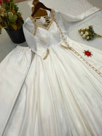 Zehnara Designer Heavy Upada Silk Embroidered Anarkali Gown with Pant & Lace Border Dupatta