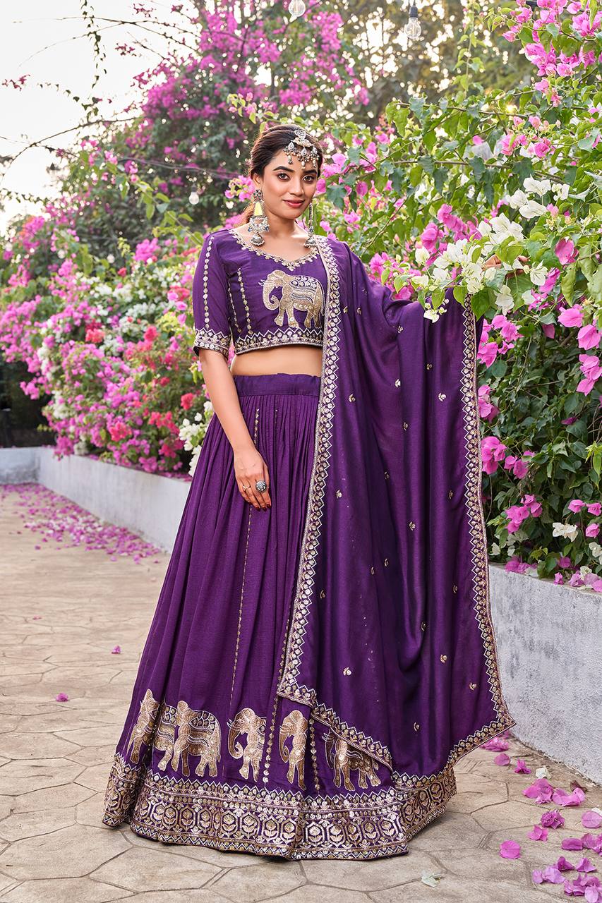 Aarini Pure Vichitra Thread & Sequins Embroidered Lehenga Choli with Dupatta
