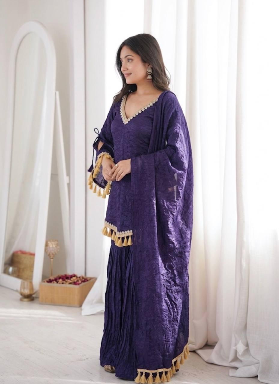 Zarisha Doremon Crush Mirror Lace Kurti Palazzo with Dupatta Set